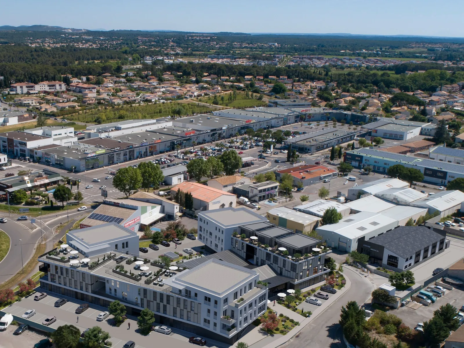 Vue aérienne de la zone du 610 à Jacou, où se situe le Pôle Santé